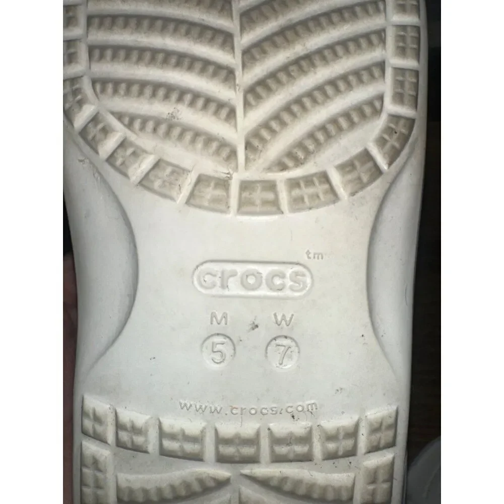 CROCS White Slide Sandals with Rainbow Gradient Straps